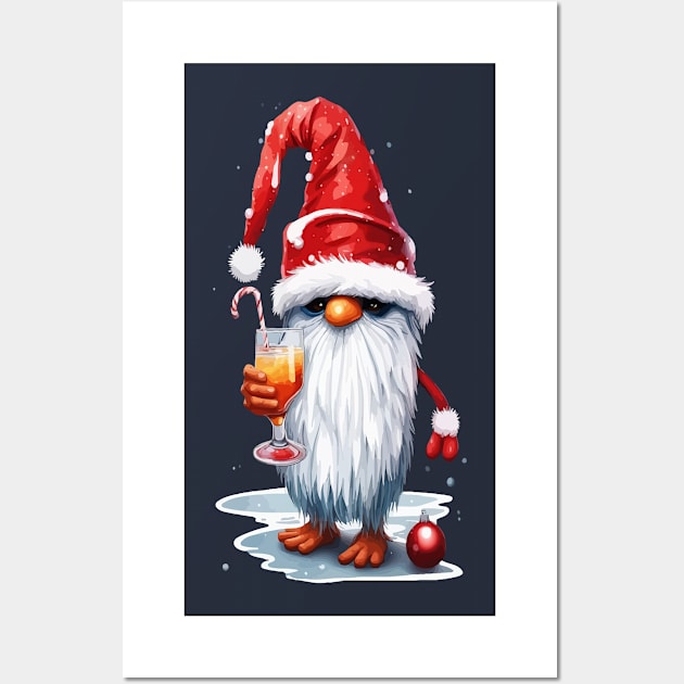 Festive Christmas Gnome Gonk Holding A Glass Of‎ Mimosa Cocktail Wall Art by taiche